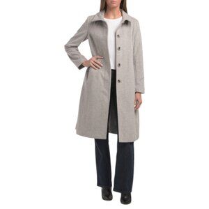 COLE HAAN Light Grey Wool Blend Maxi Coat